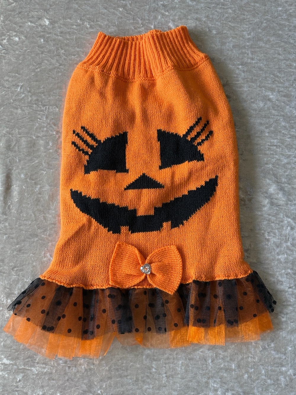 Orange Pumpkin Knit Halloween Pet Costume Dress